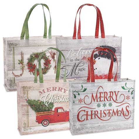 Current Rustic Reusable Christmas Shopping Totes Set Of 8 16 X 5