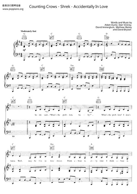 Counting Crows Shrek Accidentally In Love Sheet Music Pdf Free