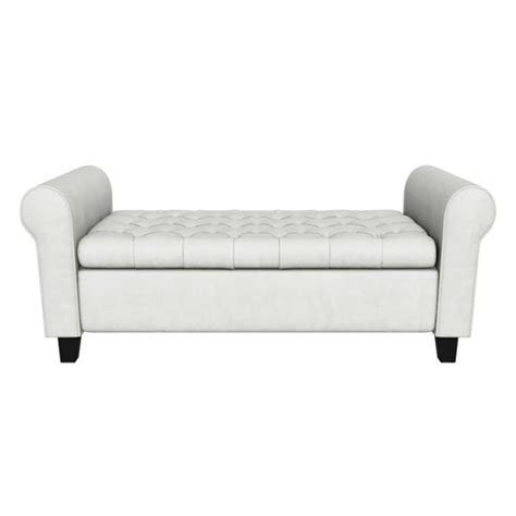 Berggren Contemporary Rolled Arm Velvet Storage Ottoman Bench Ivory A