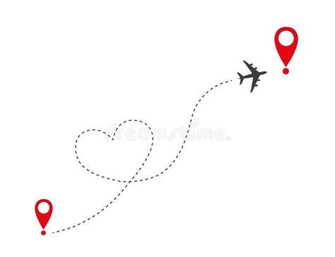 Love Route Path Flight Airplane Vector Illustration Line Heart Trace