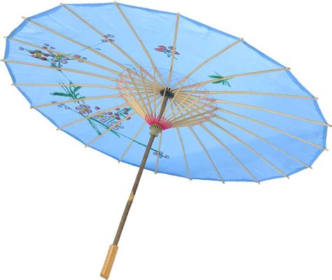 Plum Blossom Pattern Bamboo Chinese Dance Parasol Umbrella Maya Blue