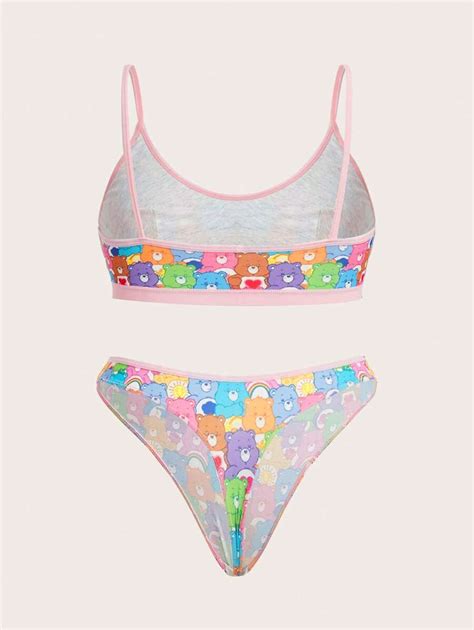 ROMWE X Care Bears Plus Cartoon Graphic Contrast Binding Lingerie Set