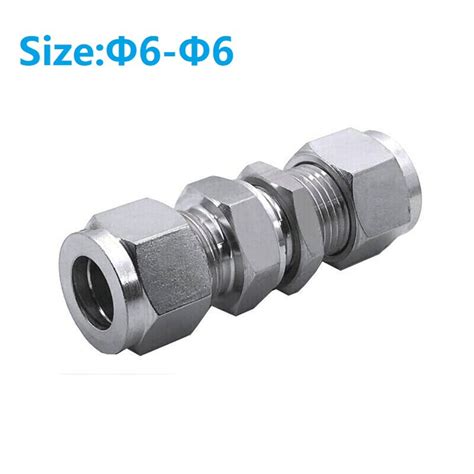 Tube Od Double Ferrule 6mm Compression Fitting Bulkhead Connector Stainless 304