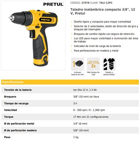 Grupo Ferretero CHC Taladro inalámbrico compacto 3 8 12 V