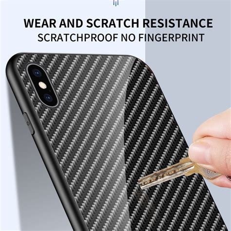 Gradient Carbon Fiber Texture Tpu Border Tempered Glass Case For Iphone Xs Max Blue Fiber