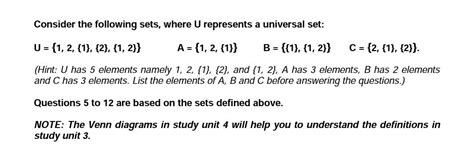 Solved Consider The Following Sets Where U Represents A