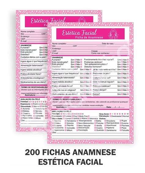 Bloco Ficha De Anamnese Para Estetica Facial C 100 Folhas Maquiagem