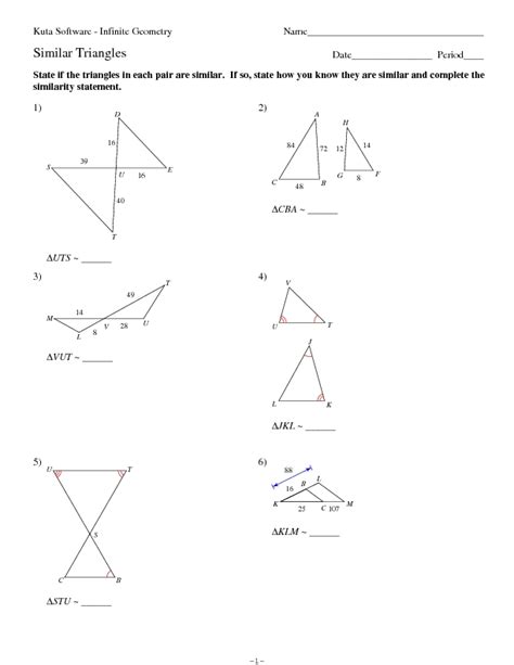 Geometry Similar Triangles Worksheet