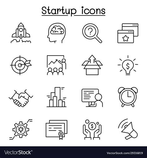 Startup Icon Set In Thin Line Style Royalty Free Vector