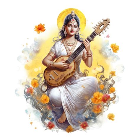 Premium Ai Image Goddess Saraswati Happy Vasant Panchami Puja Sitting