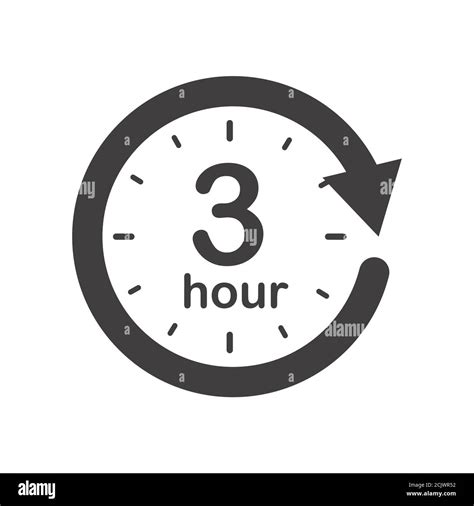 Three Hours Round Icon With Arrow Black And White Vector Symbol Stock