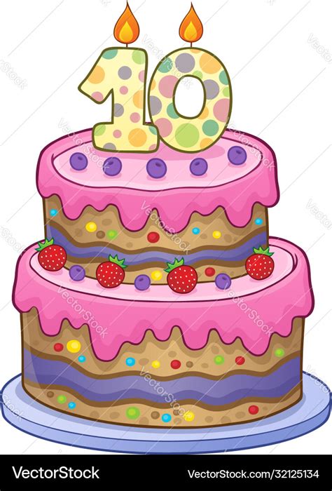 Birthday cake image for 10 years old Royalty Free Vector