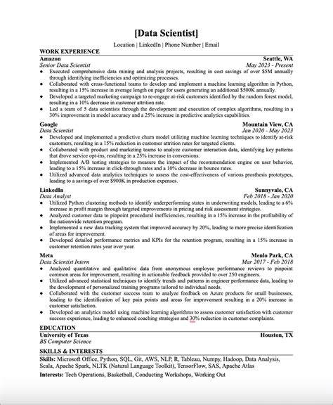 Wonsulting Data Scientist Resume Template