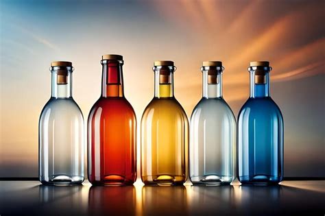 Cuatro Botellas De Diferentes Colores Est N Alineadas En Una Mesa