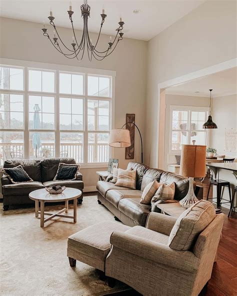 Agreeable Gray Living Room with Brown Couches - Soul & Lane