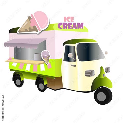 Vintage Car Ice Cream Truck Vector Illustration White Background