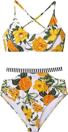 Amazon CUPSHE Women S Floral Paradise High Waisted Bikini Small