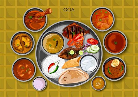 Traditional Goan Cuisine And Food Meal Thali Of Goa India Stock Vector