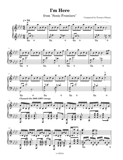 Sonic Frontiers Im Here Short Ver Sheet Music For Piano Solo