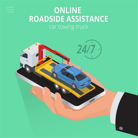 Premium Vector Car Towing Truck Online Online Roadside Assistance