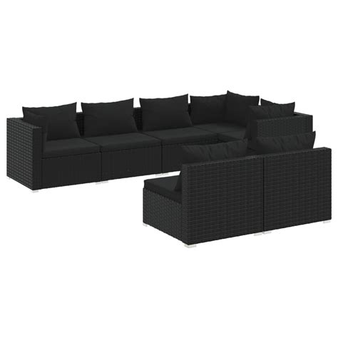 Buy Vidaxl 7 Piece Garden Lounge Set With Cushions Black Poly Rattan