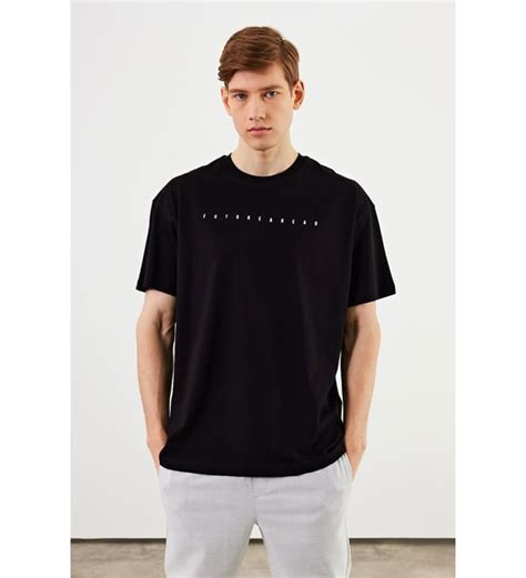 Leo Erkek Oversize Tshirt Pamuk Bisiklet Yaka Bask Detayl Basic