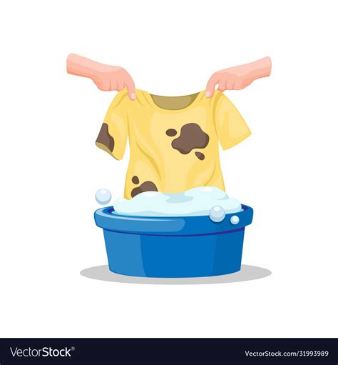 Hand Put Dirty Tshirt On Bucket Full Soap Vector Image