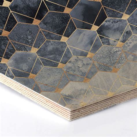 Hexagon Holz Birke Furnier Fredriksson Hexagone Blau Und Gold