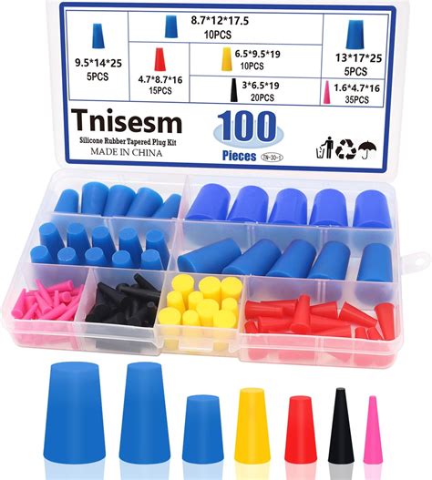 Tnisesm 100pcs Silicone Rubber Tapered Plug Assortment Kits