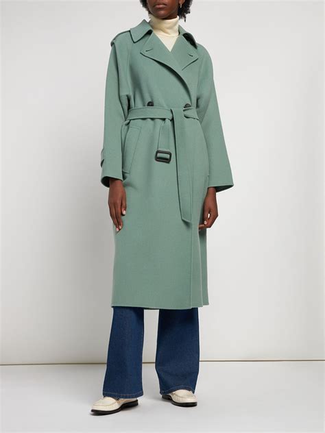 Weekend Max Mara Cobalto Belted Wool Blend Trench Coat In Green Modesens