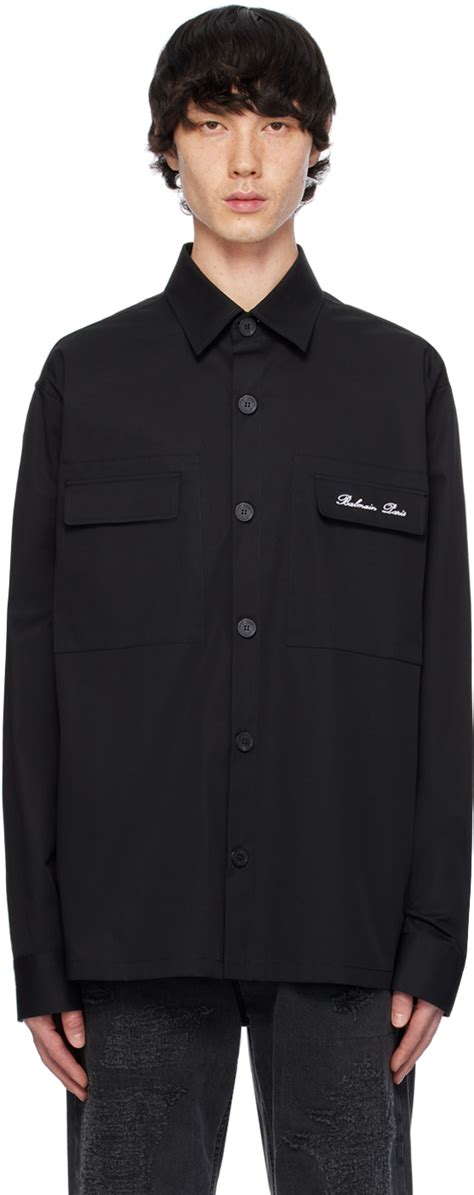 Balmain Chemise noire à logos SSENSE France