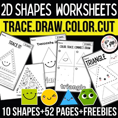 2D Shapes Worksheets Tracing Shapes Drawing Shapes Pre K