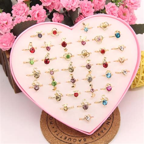 36pcs Children Crystal Rings Wholesale Lot Assorted Cute Kid T Party