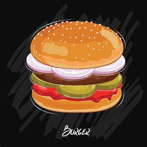 Vecteur D Hamburger D Isolement Sur Le Fond Noir Illustration De