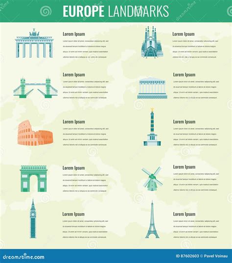 Europe Map With Landmarks Vector Illustration 9443692