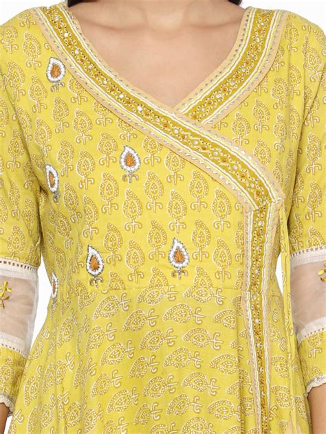 Mustard Cotton Angrakha Suit Set Ritimanya