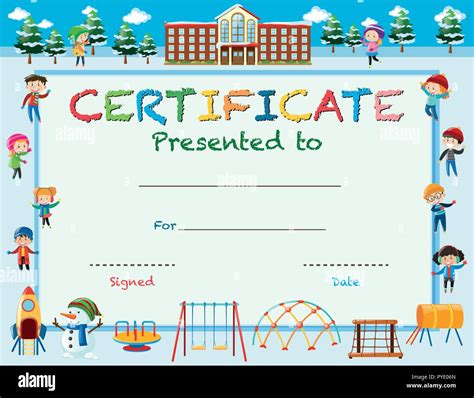 Certificate template with kids in winter at school illustration Stock Vector Image & Art - Alamy