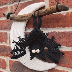 Spooky Bat Halloween Decoration Macrame Bat Wall Hanging Black