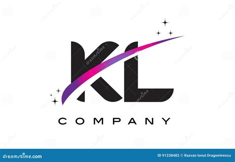 Kl K L Black Letter Logo Design With Purple Magenta Swoosh Stock Vector