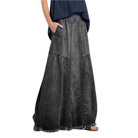 Posijego Women S Plus Size Denim Skirts Elastic Waist Loose Denim Maxi