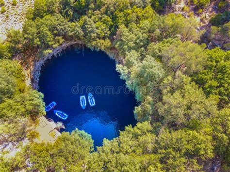 Drone View of Melissani Cave Lake in Sami, Kefalonia, Greece Stock ...