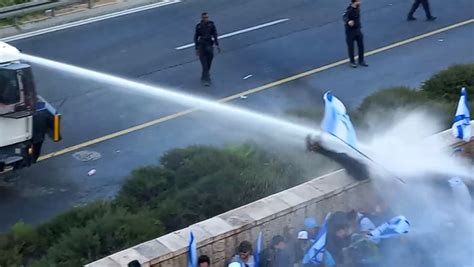 Israeli Police Fire Water Cannon At Crowd Protesting Judicial Overhaul