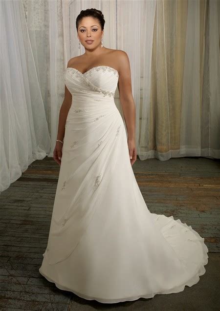 Simple A Line Sweetheart Corset Back Organza Beaded Plus Size Wedding