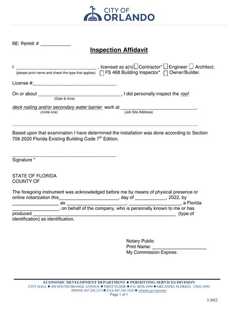 City Of Orlando Florida Inspection Affidavit Fill Out Sign Online