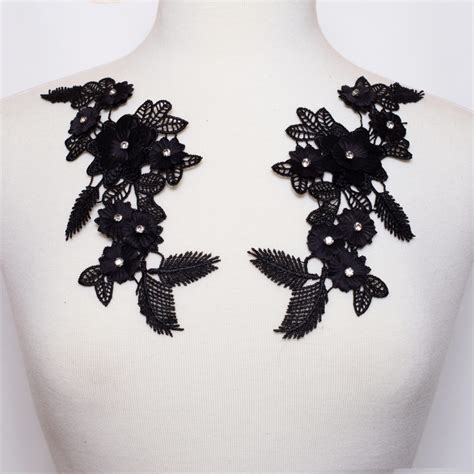Matching 3d Floral Lace Appliques With Rhinestone Accents Black Or