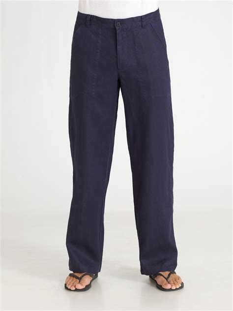 Saks Fifth Avenue Linen Pants In Blue For Men White Lyst