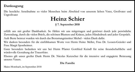 Traueranzeigen Von Heinz Schier Vrm Trauer De