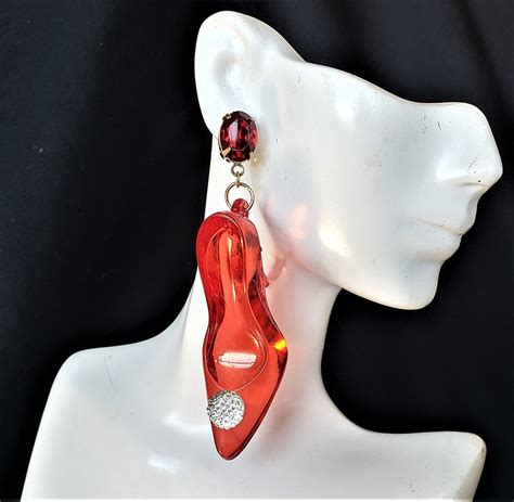 Shoe Earrings 35 Long Dangle High Heels Red Statement Etsy