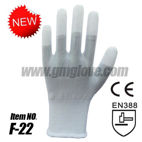 13 Gauge Polyester PU Fingertip Coated Gloves Antistatic Gloves White