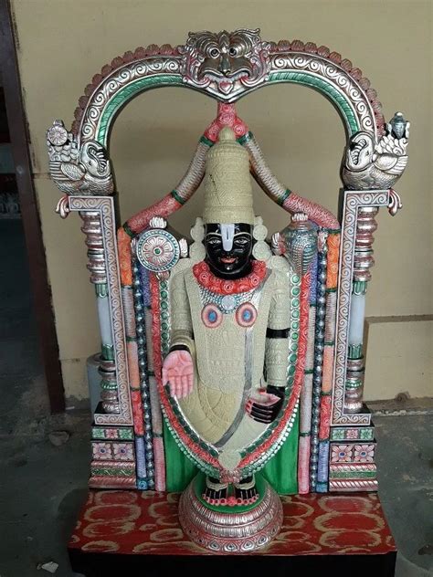 Painted Hindu Black Marble Tirupati Balaji Statue For Worship Size 5